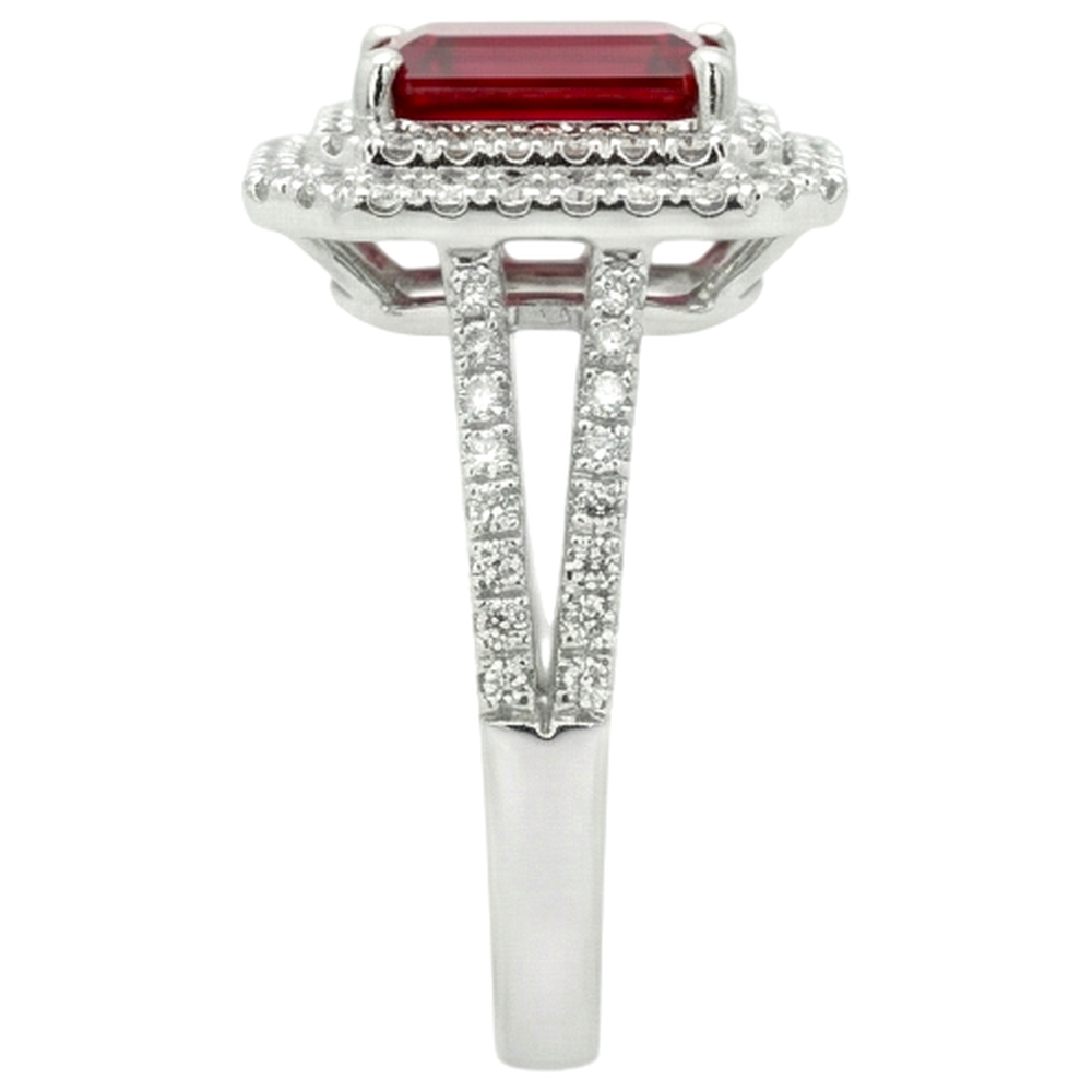 5 Carats Emerald Cut Ruby And Natural Earth Mined Diamond ( Not Lab Grown ) Ring White Gold 14K Jewelry