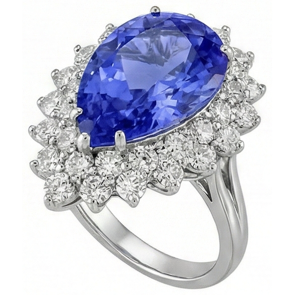 5 Carats Halo Pear Tanzanite & Natural Earth Mined Diamond ( Not Lab Grown ) Engagement Ring