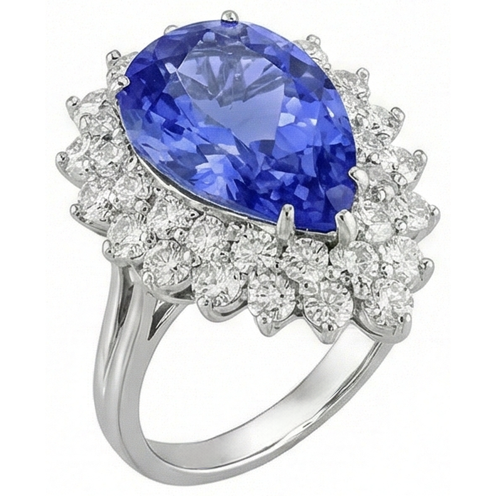 5 Carats Halo Pear Tanzanite & Natural Earth Mined Diamond ( Not Lab Grown ) Engagement Ring