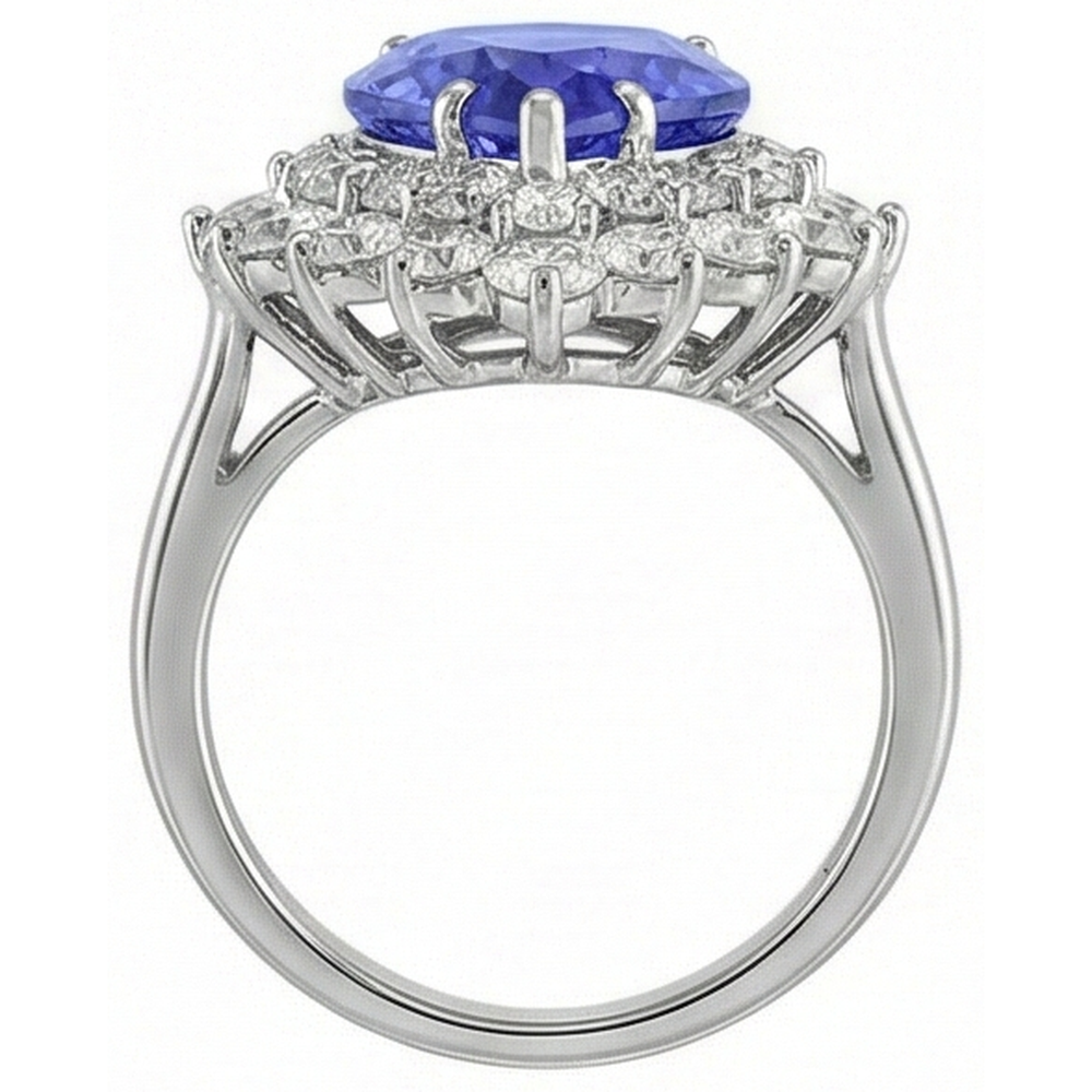 5 Carats Halo Pear Tanzanite & Natural Earth Mined Diamond ( Not Lab Grown ) Engagement Ring