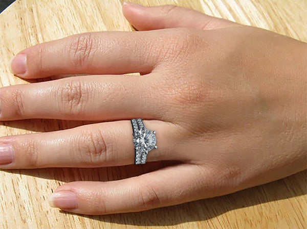 5 Carats Natural Earth Mined Diamond Engagement Ring And Band Set White Gold 14K