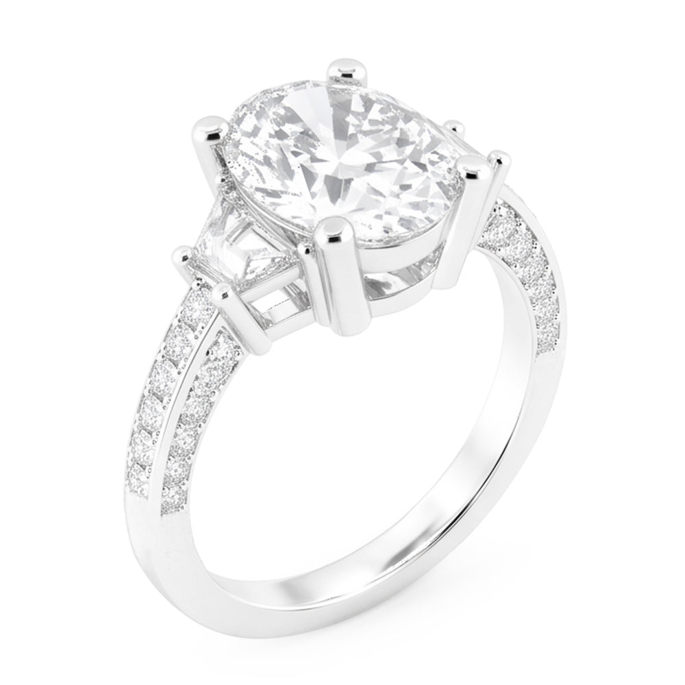 5 Carats Oval Cut Real Natural Earth Mined Diamond ( Not Lab Grown ) Three Stone Wedding Ring White Gold 14K