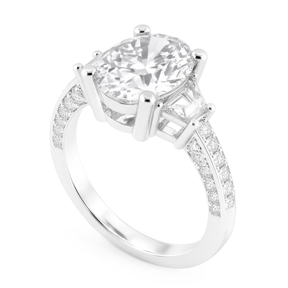 5 Carats Oval Cut Real Natural Earth Mined Diamond ( Not Lab Grown ) Three Stone Wedding Ring White Gold 14K