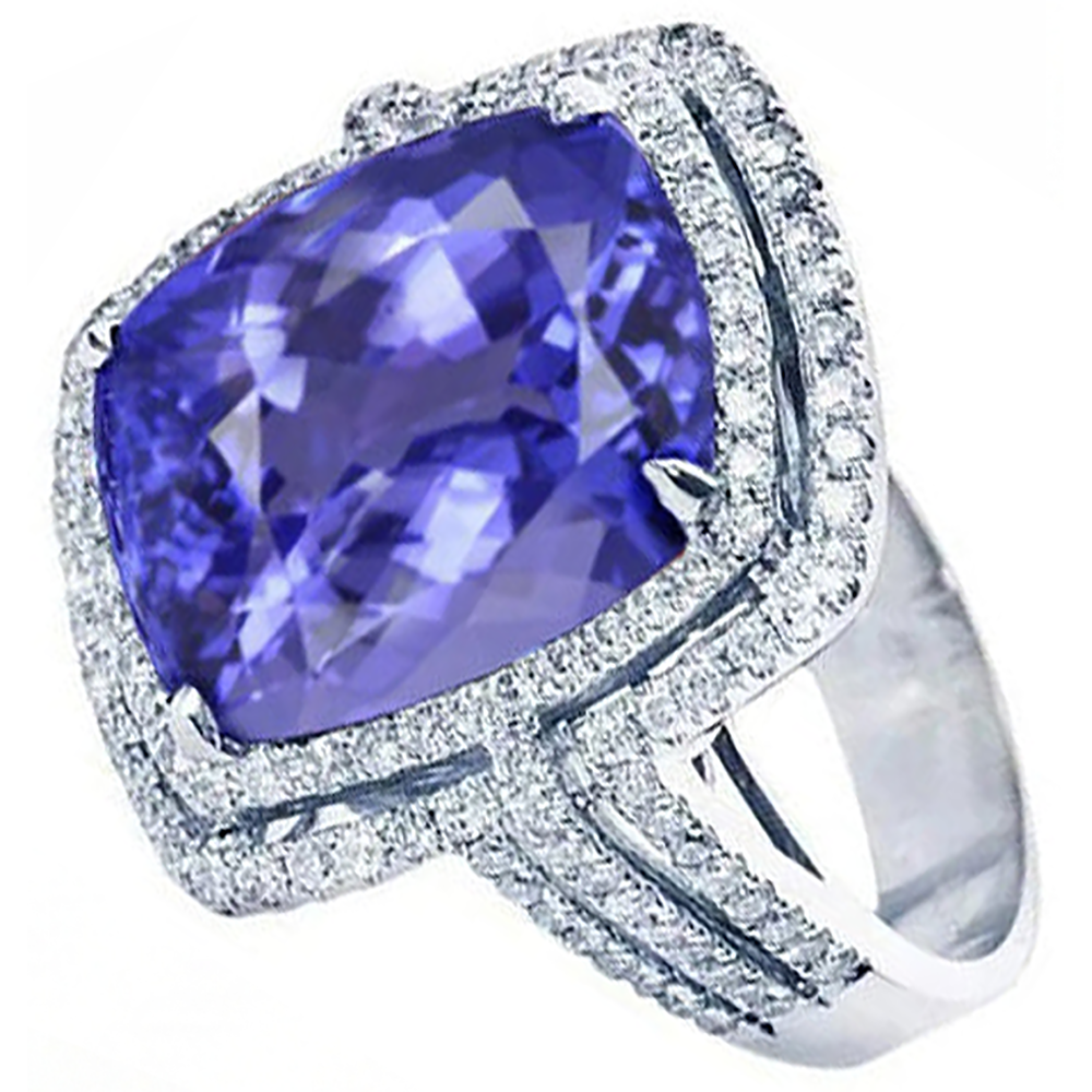 5 Carats Ring Tanzanite Cushion Natural Earth Mined Diamond ( Not Lab Grown )s Solid White Gold