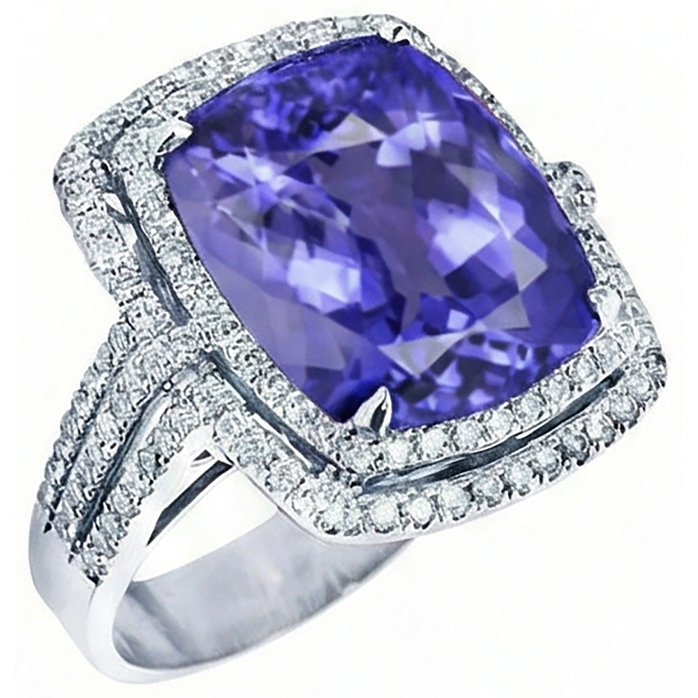 5 Carats Ring Tanzanite Cushion Natural Earth Mined Diamond ( Not Lab Grown )s Solid White Gold