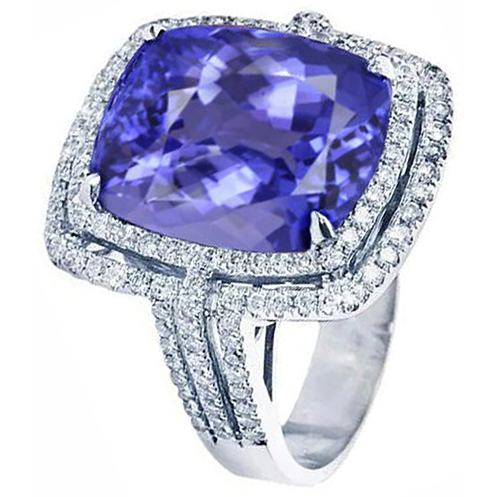 5 Carats Ring Tanzanite Cushion Natural Earth Mined Diamond ( Not Lab Grown )s Solid White Gold