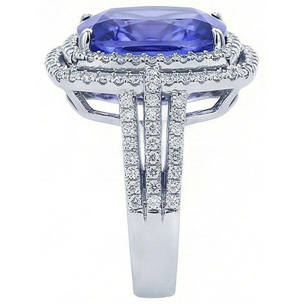5 Carats Ring Tanzanite Cushion Natural Earth Mined Diamond ( Not Lab Grown )s Solid White Gold