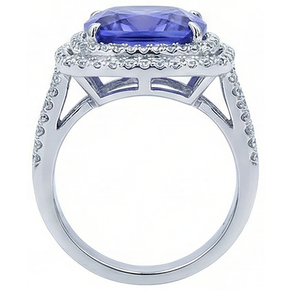 5 Carats Ring Tanzanite Cushion Natural Earth Mined Diamond ( Not Lab Grown )s Solid White Gold