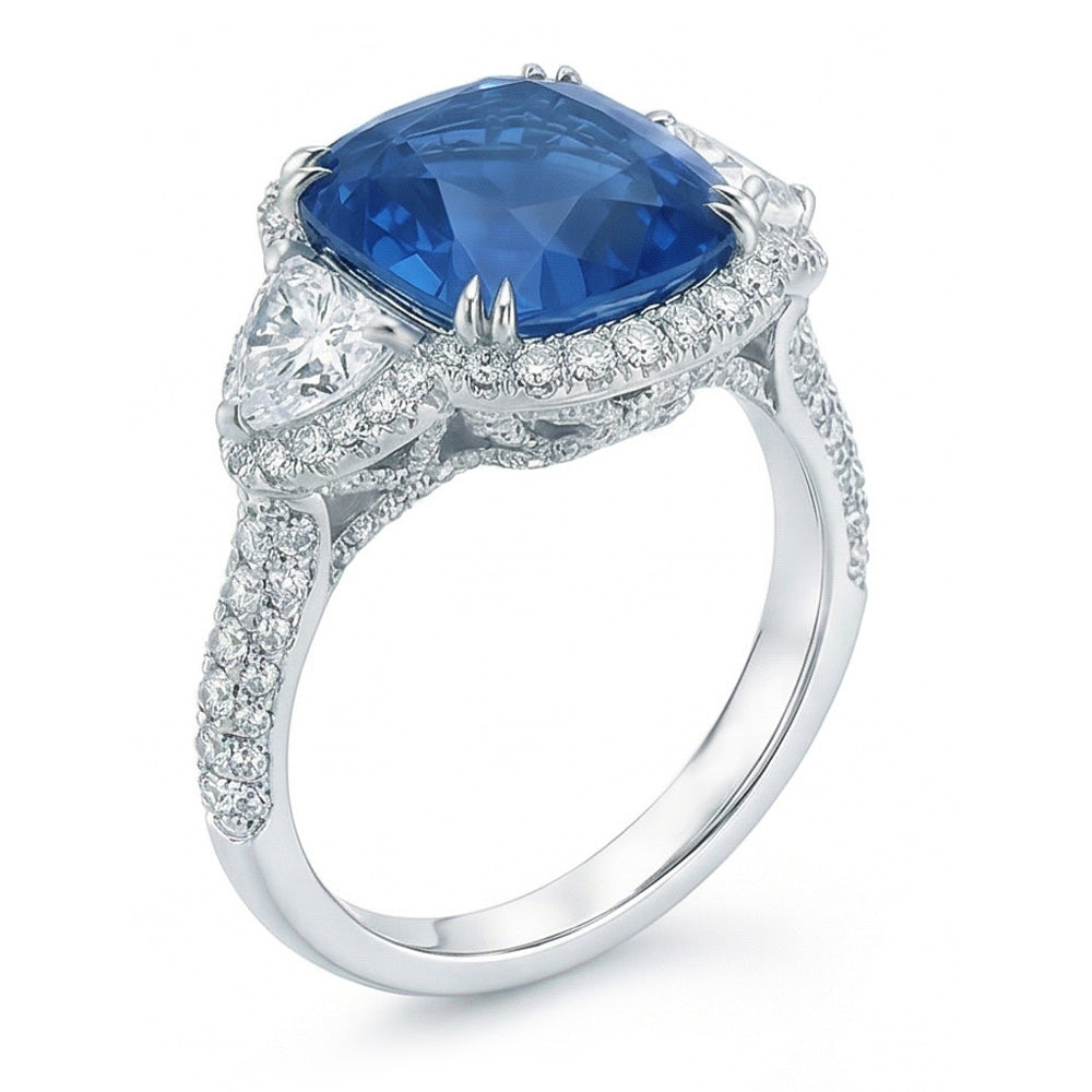 natural round sapphire 5ct ring close up detail
