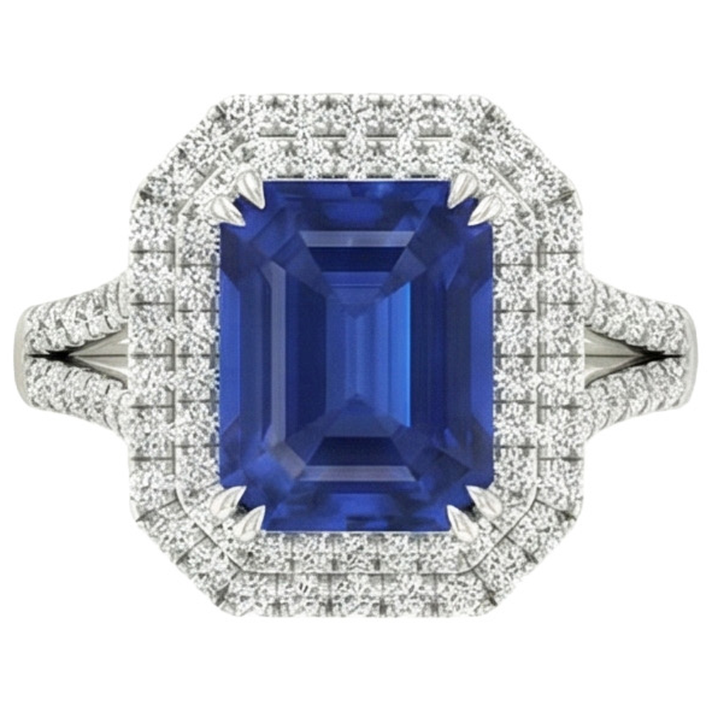 5 Ct. Blue Sapphire With Natural Earth Mined Diamond ( Not Lab Grown )  Ring Solitaire With Accents Jewelry