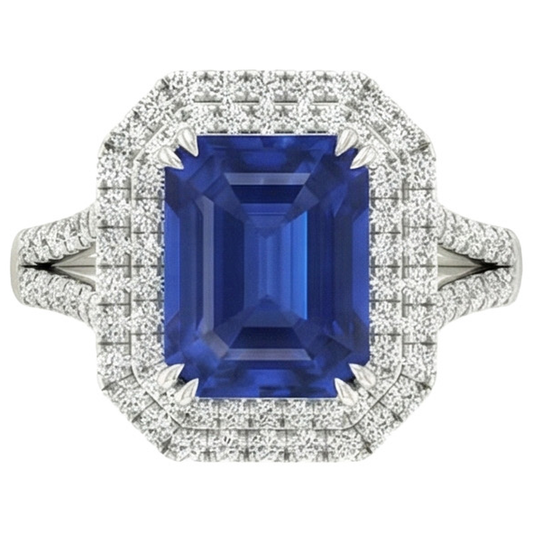 5 Ct. Blue Sapphire With Natural Earth Mined Diamond ( Not Lab Grown )  Ring Solitaire With Accents Jewelry