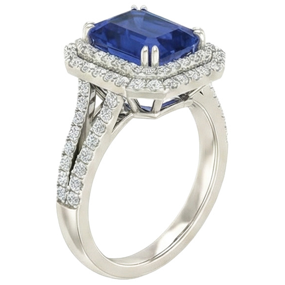 5 Ct. Blue Sapphire With Natural Earth Mined Diamond ( Not Lab Grown )  Ring Solitaire With Accents Jewelry