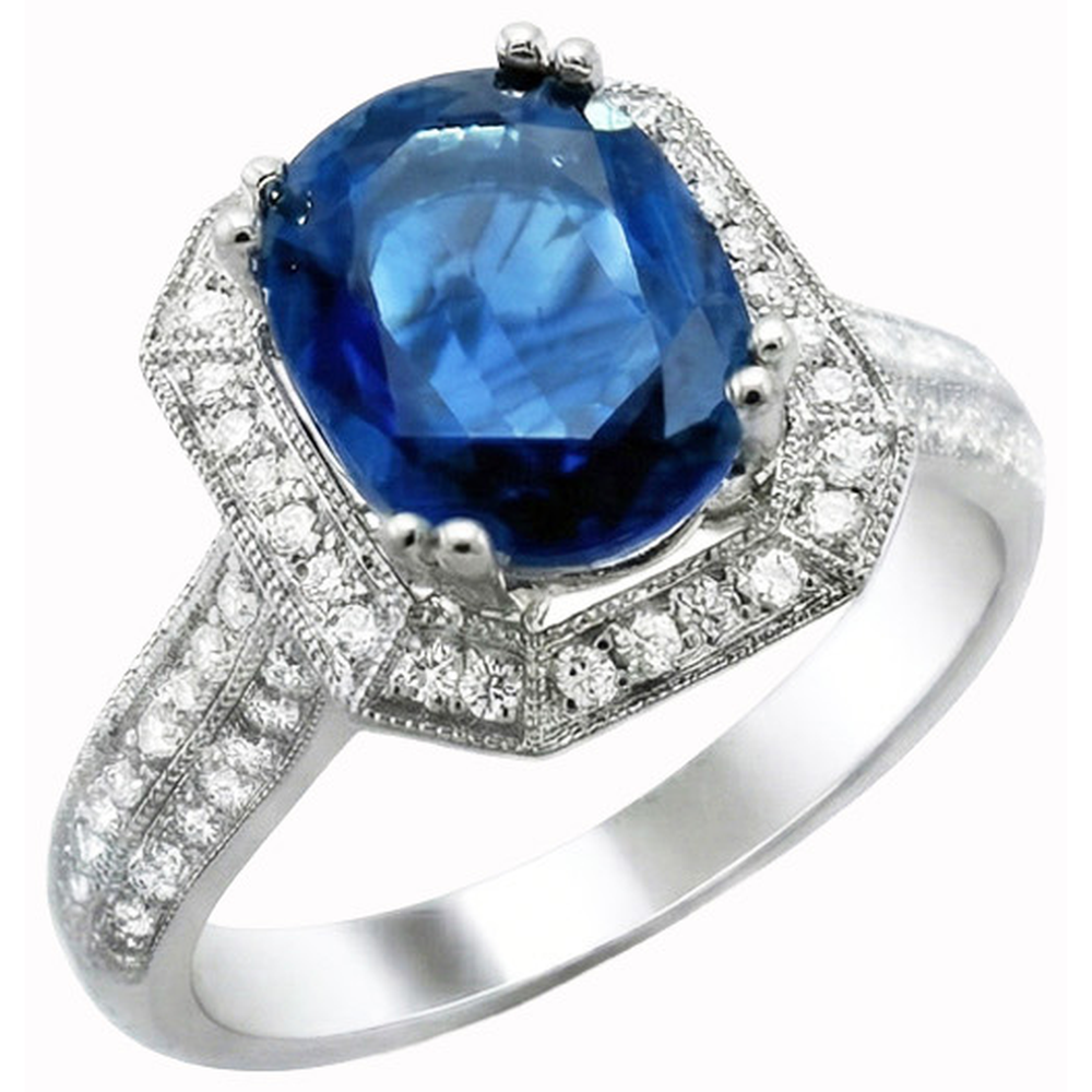 5 Ct. Ceylon Sapphire With Natural Earth Mined Diamond ( Not Lab Grown ) s Engagement Ring White Gold 14K