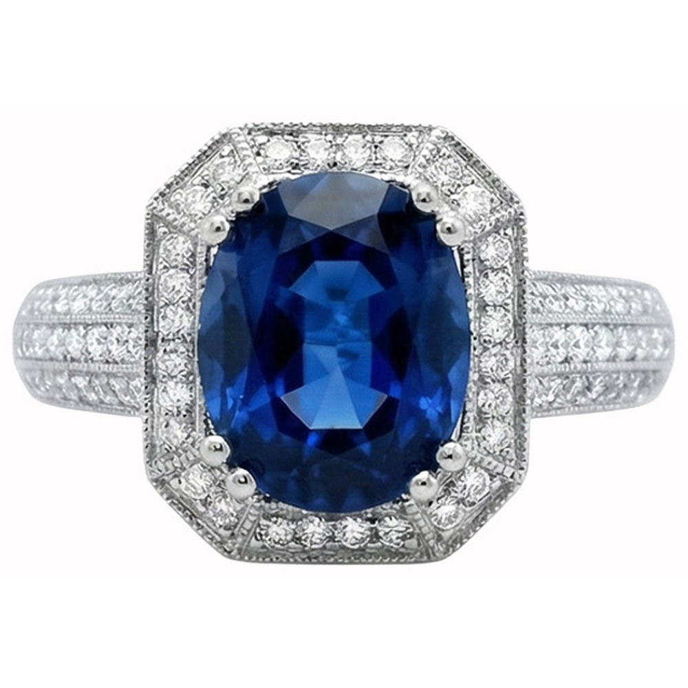 5 Ct. Ceylon Sapphire With Natural Earth Mined Diamond ( Not Lab Grown ) s Engagement Ring White Gold 14K