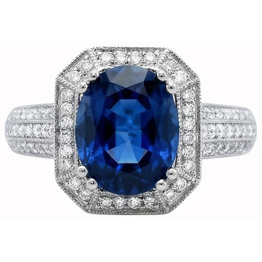 5 Ct. Ceylon Sapphire With Natural Earth Mined Diamond ( Not Lab Grown ) s Engagement Ring White Gold 14K