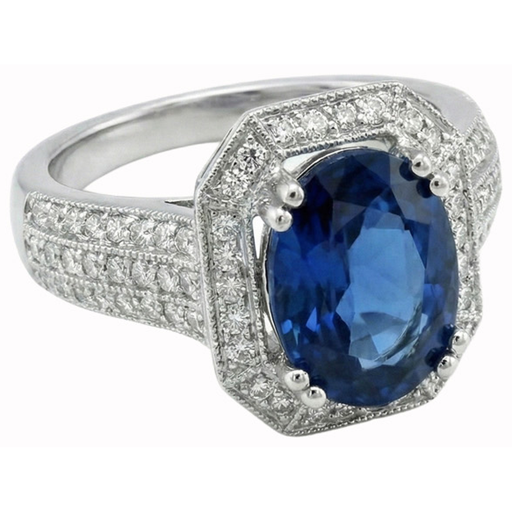 5 Ct. Ceylon Sapphire With Natural Earth Mined Diamond ( Not Lab Grown ) s Engagement Ring White Gold 14K
