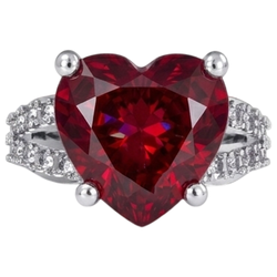 5 Ct Prong Set Red Heart Cut Ruby With Natural Earth Mined Diamond ( Not Lab Grown ) Ring White Gold 14K