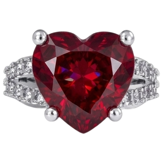 5 Ct Prong Set Red Heart Cut Ruby With Natural Earth Mined Diamond ( Not Lab Grown ) Ring White Gold 14K