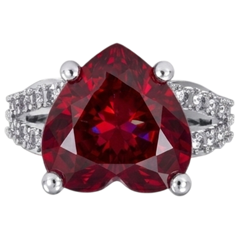 5 Ct Prong Set Red Heart Cut Ruby With Natural Earth Mined Diamond ( Not Lab Grown ) Ring White Gold 14K