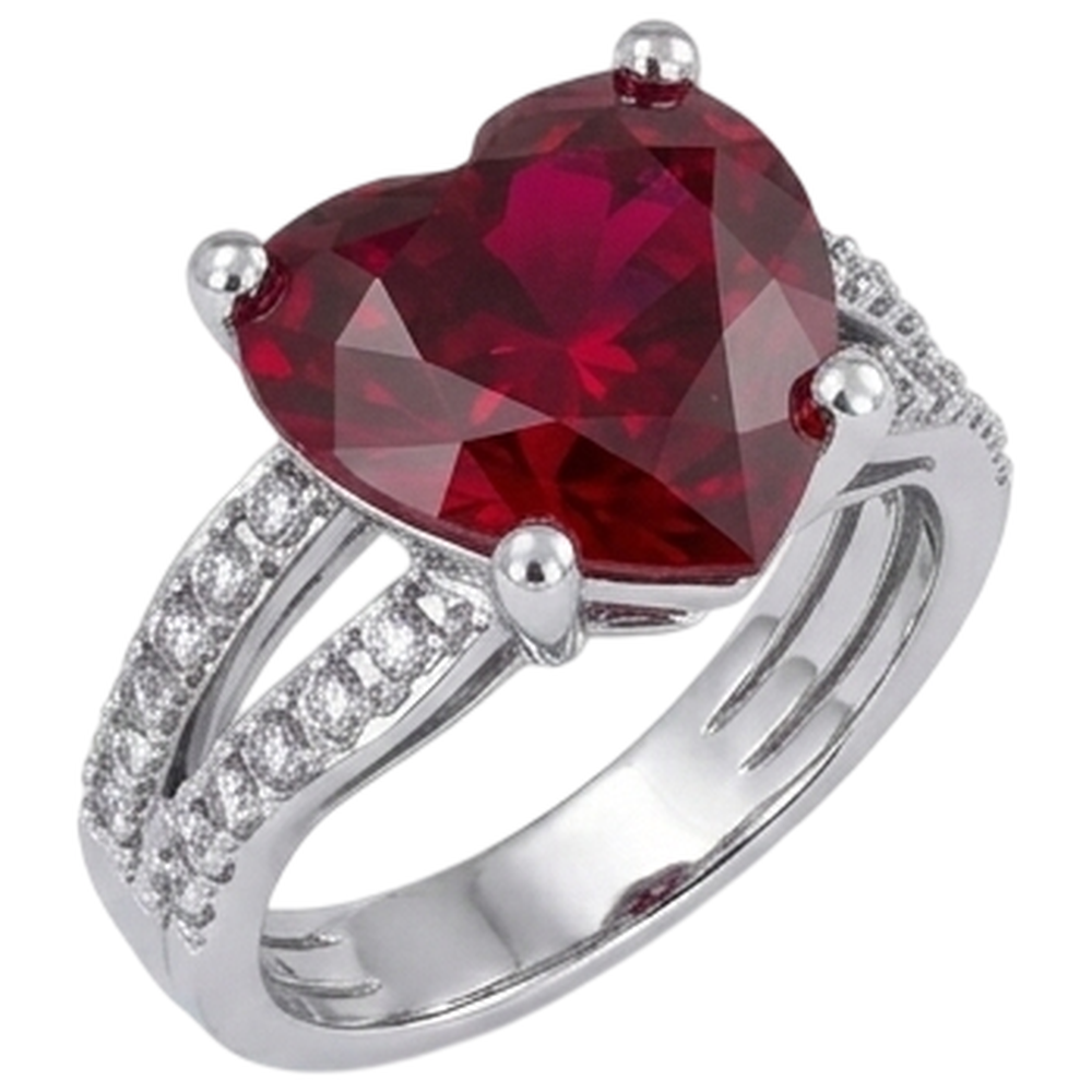 5 Ct Prong Set Red Heart Cut Ruby With Natural Earth Mined Diamond ( Not Lab Grown ) Ring White Gold 14K