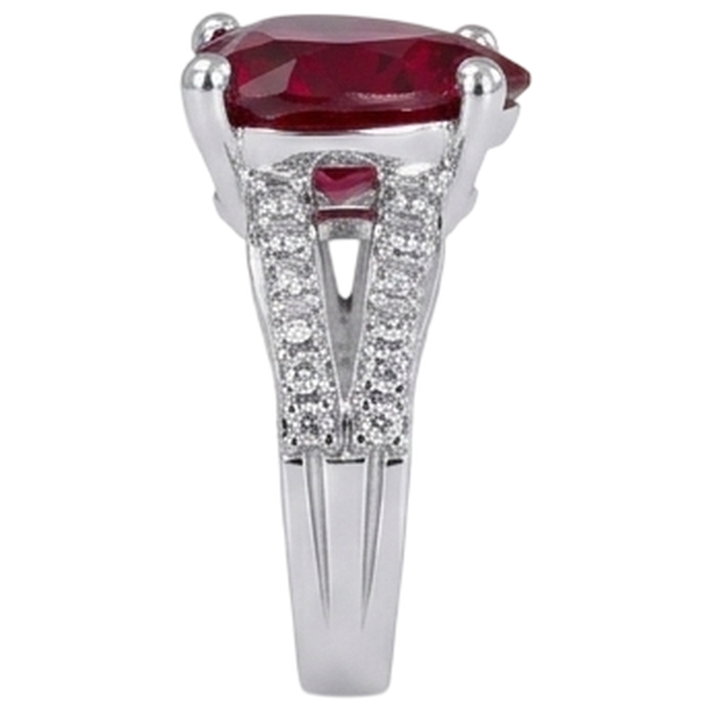 5 Ct Prong Set Red Heart Cut Ruby With Natural Earth Mined Diamond ( Not Lab Grown ) Ring White Gold 14K