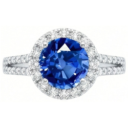 5 Ct Round Ceylon Sapphire With Natural Earth Mined Diamond ( Not Lab Grown ) s Ring White Gold 14K