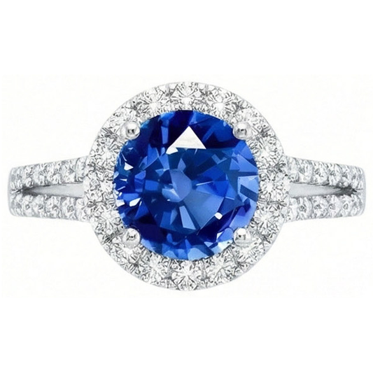 5 Ct Round Ceylon Sapphire With Natural Earth Mined Diamond ( Not Lab Grown ) s Ring White Gold 14K