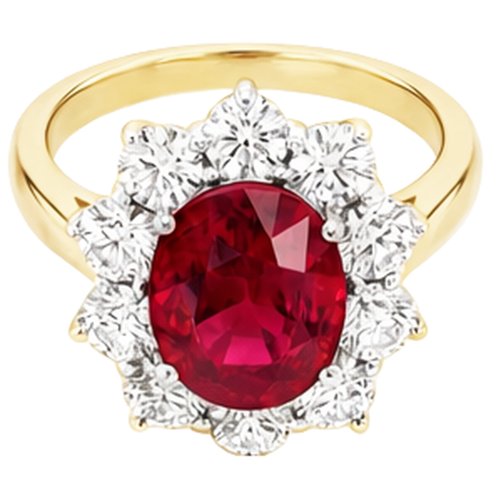 5 Ct Round Cut Ruby With Natural Earth Mined Diamond ( Not Lab Grown )s Ring 14K Gold