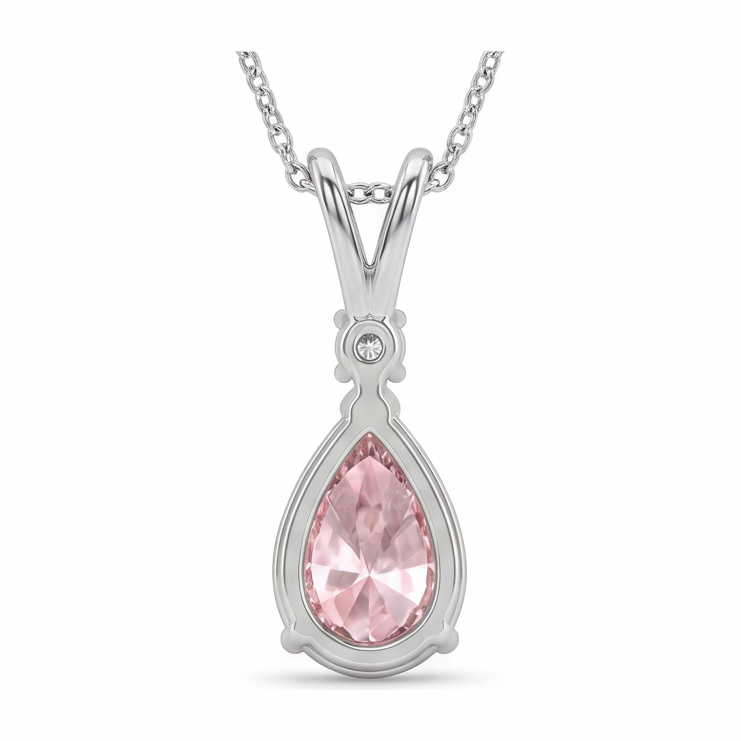 Pink Diamond Necklace 5 Carat Lab Grown Pear Split Shank Solitaire Pendant 14K White Gold