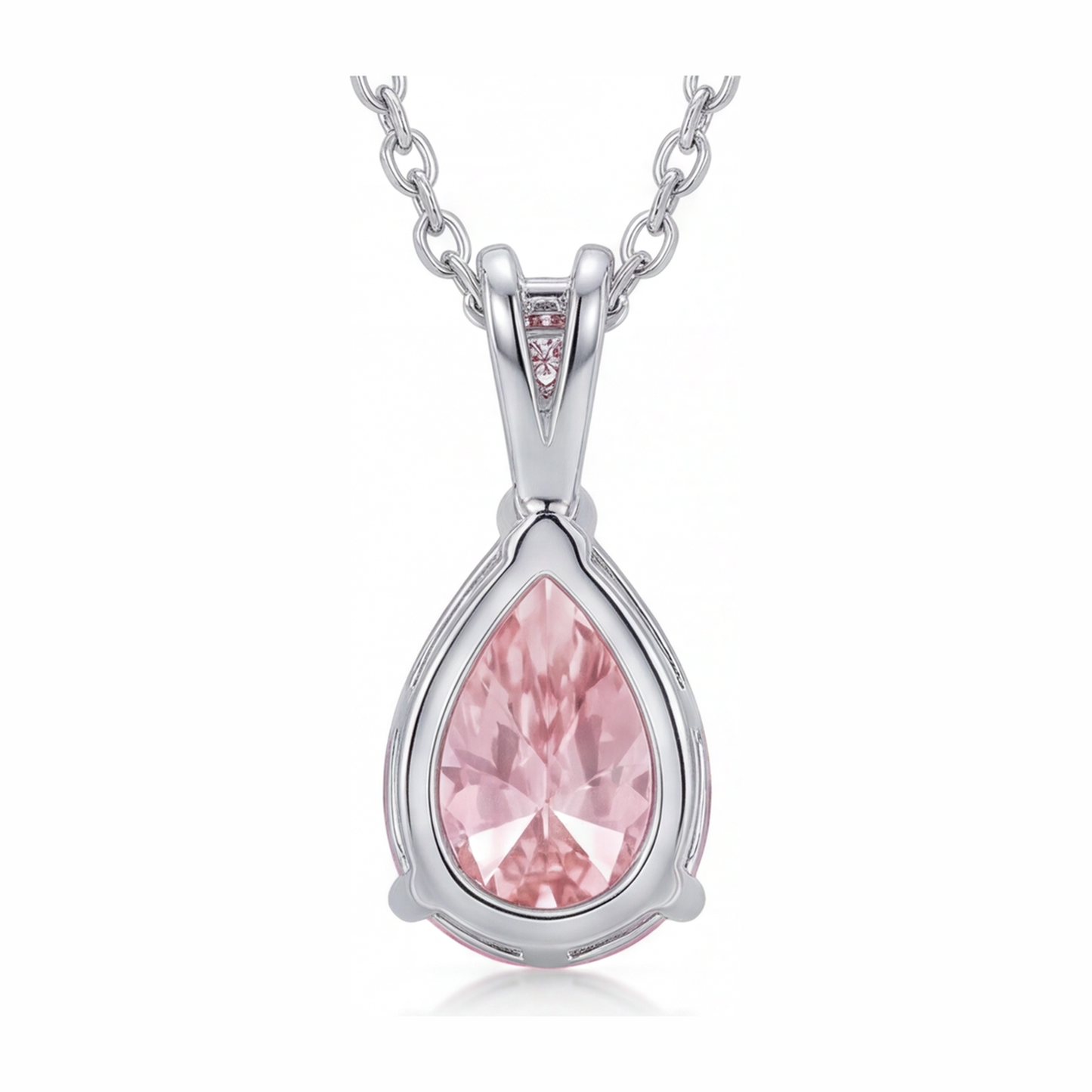 Pink Diamond Pendant Necklace 5 Carat Lab Grown Pear Pave Solitaire 14K White Gold