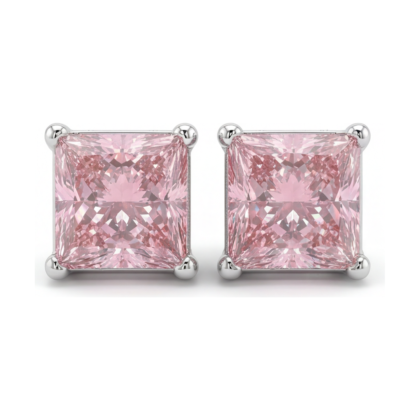 Pink Diamond Earrings 5 Carat Lab Grown Princess Solitaire 14K White Gold