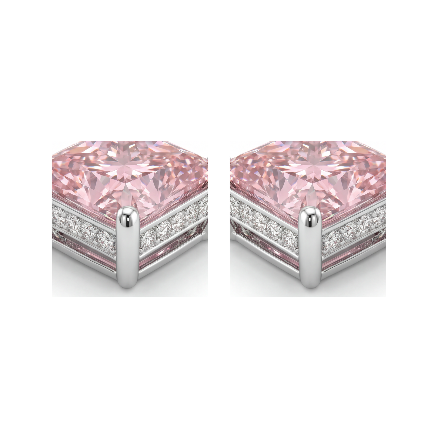 Pink Diamond Earrings 5 Carat Lab Grown Princess Solitaire 14K White Gold