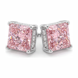 Pink Diamond Earrings 5 Carat Lab Grown Princess Solitaire 14K White Gold