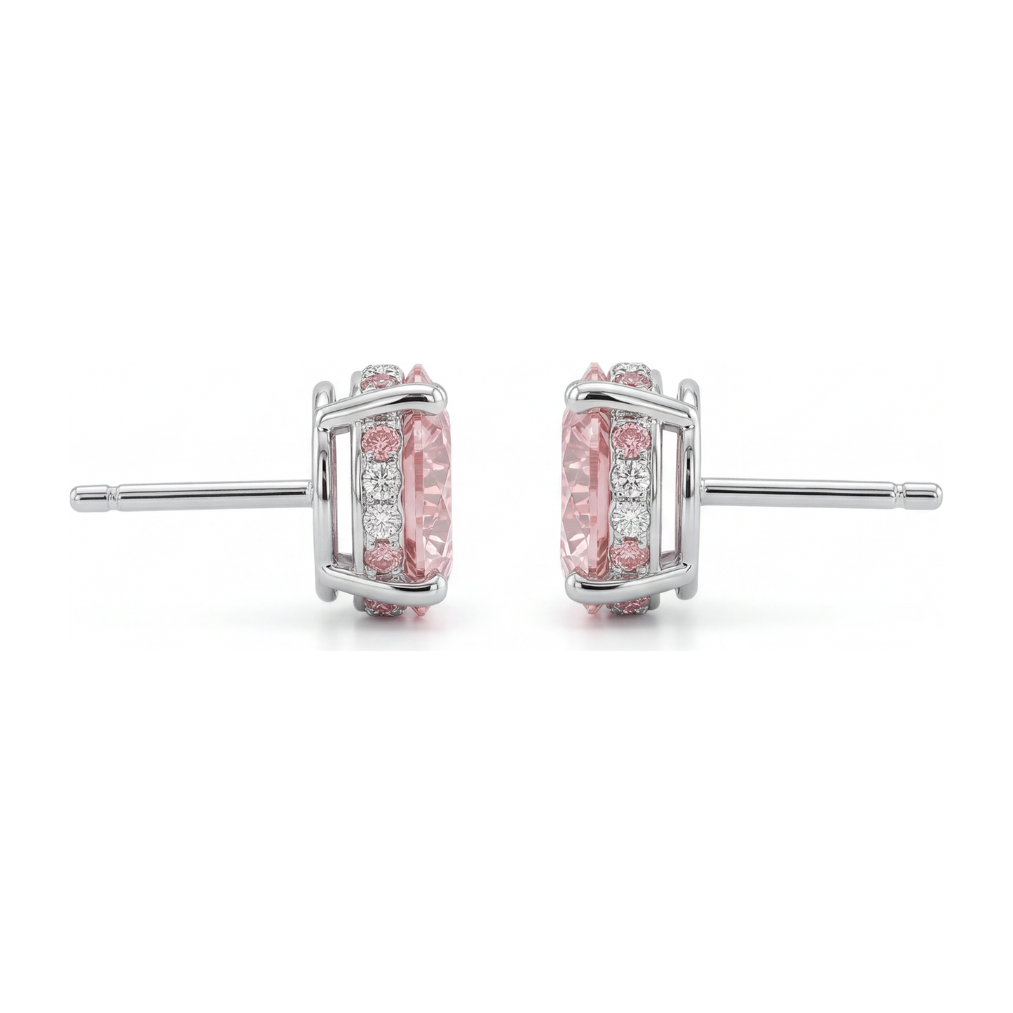 Lab Grown Pink Diamond Earrings 5 Carat Round Hidden Halo 14K White Gold
