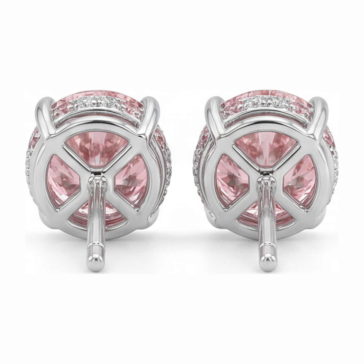 Lab Grown Pink Diamond Earrings 5 Carat Round Hidden Halo 14K White Gold