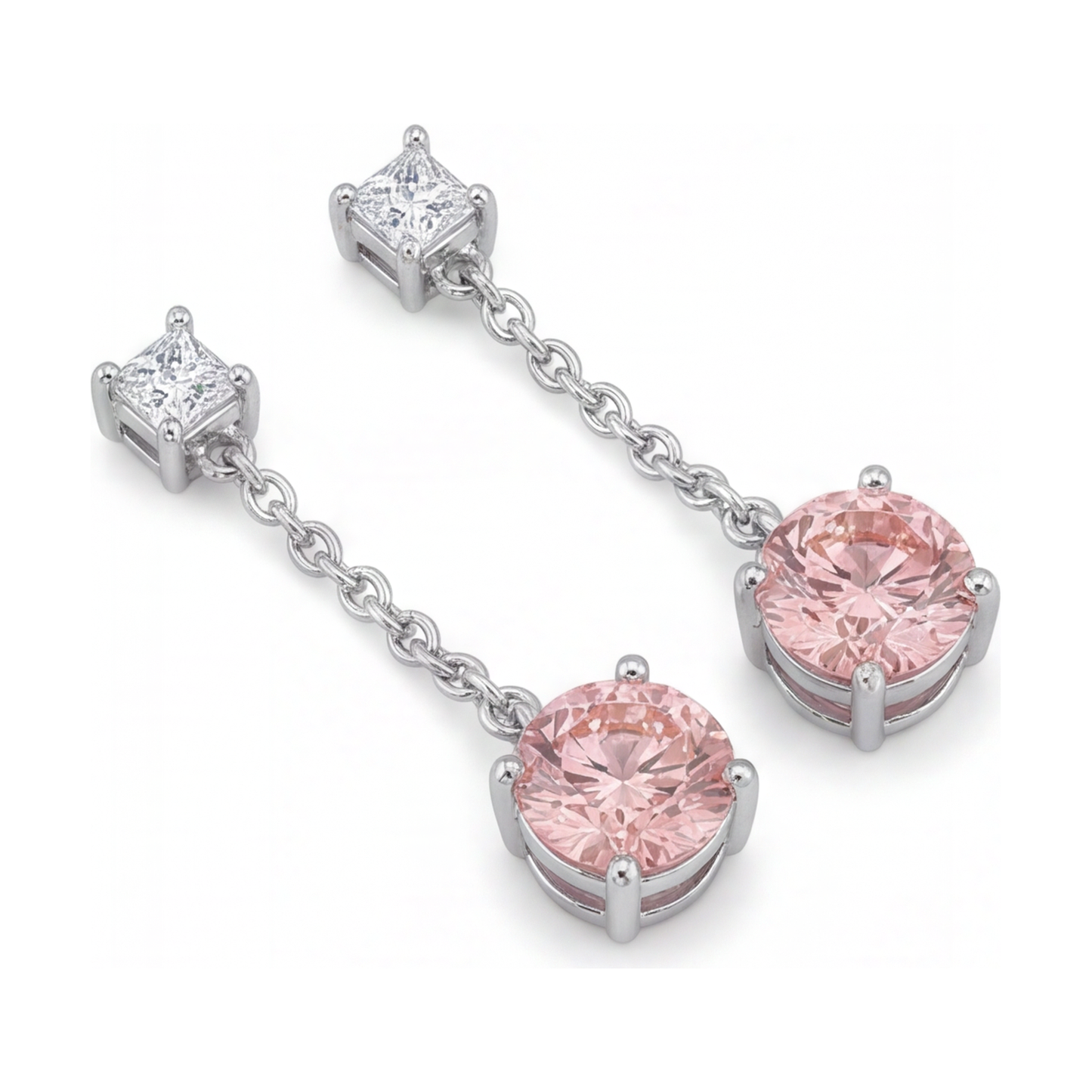 Pink Diamond Earrings 5 Carat Lab Grown Round Solitaire Plain 14K White Gold