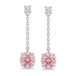 Pink Diamond Earrings 5 Carat Lab Grown Round Solitaire Plain 14K White Gold