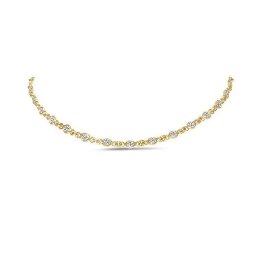 5.00 Carats Round Cut Natural Diamonds Bezel Style Necklace 14K Gold Yellow