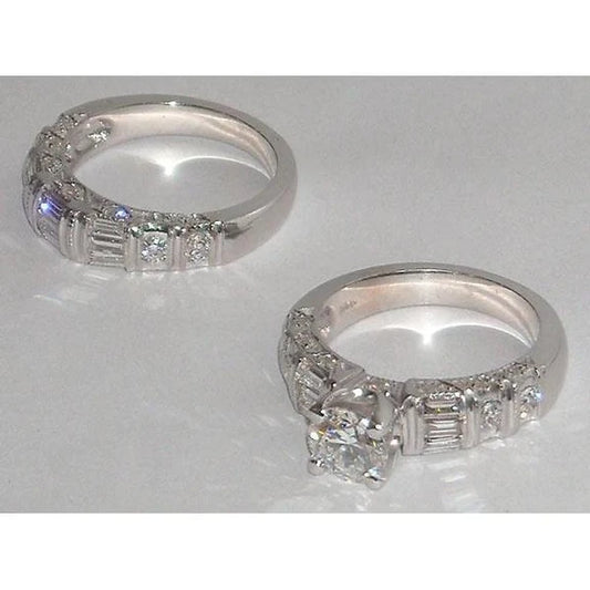 5.01 Carats Real Diamond Bridal Jewelry Engagement Set Ring And Band