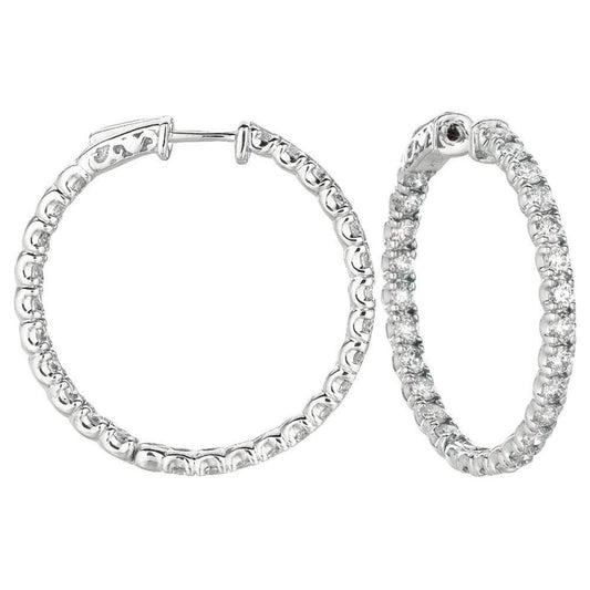 5.04 Carat Round Real Diamond 10 Pointer Hoop Pair Earring Solid Gold 14K - Hoop Earrings-harrychadent.ca