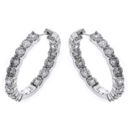 5.10 Carats Sparkling Round Real Diamonds Hoop Earrings 14K White Gold