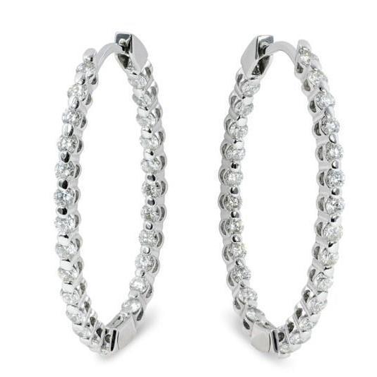5.20 Carats Sparkling Genuine Diamonds Ladies Hoop Earrings Gold White 14K