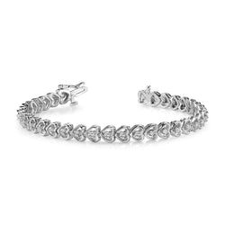 5.25 Carats 14K White Gold Round Natural Diamond Heart Style Link Bracelet