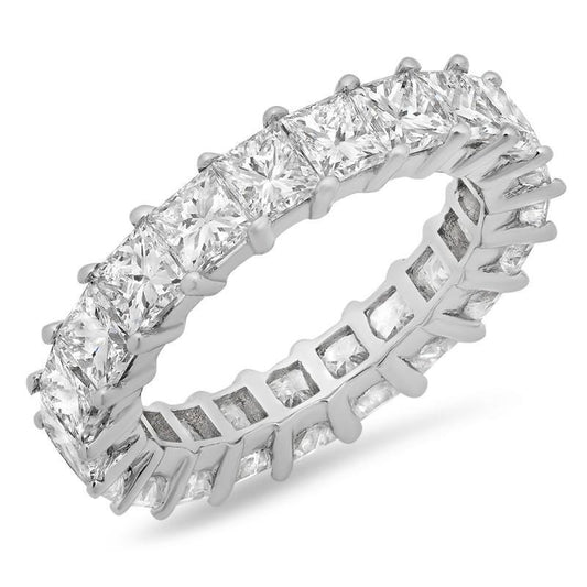 5.25 Carats Princess Real Diamonds Eternity Band White Gold 18K - Eternity Band-harrychadent.ca