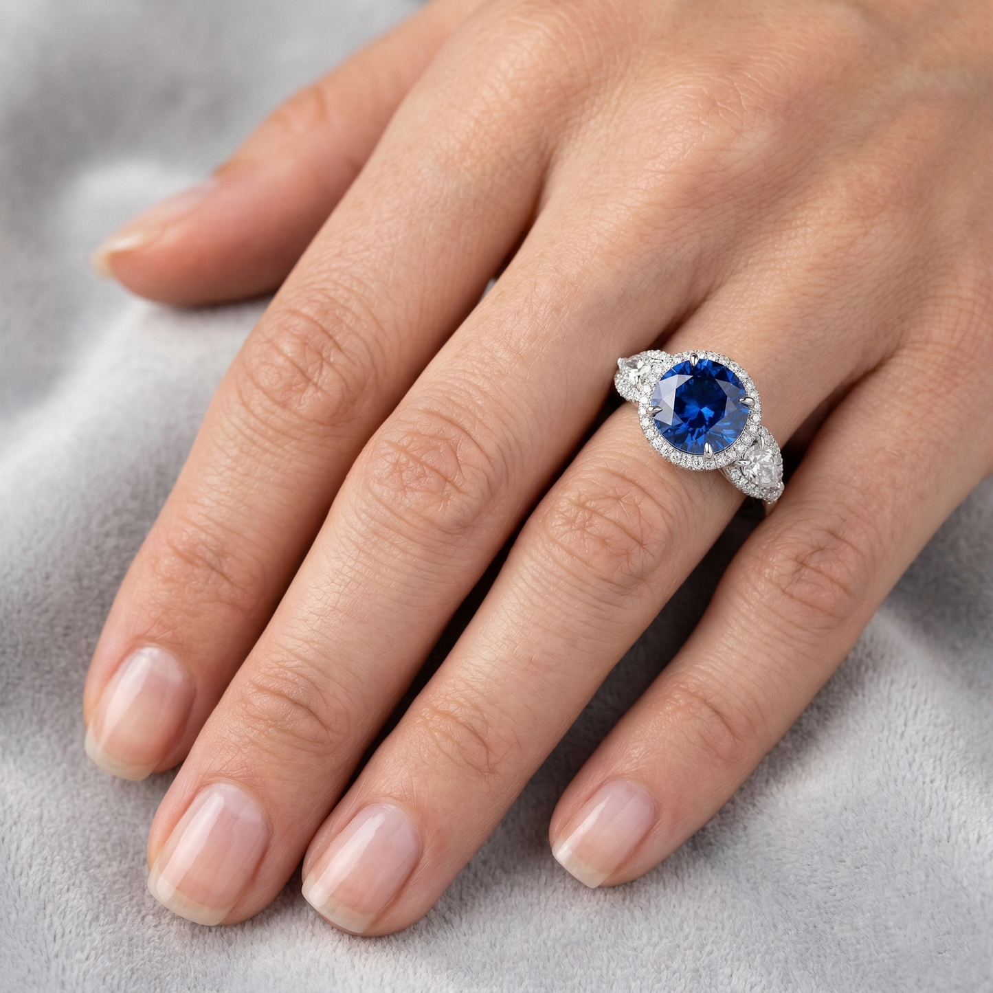 5.30 Ct Pear And Round Ceylon Sapphire Natural Earth Mined Diamond ( Not Lab Grown ) s Ring White Gold 14K