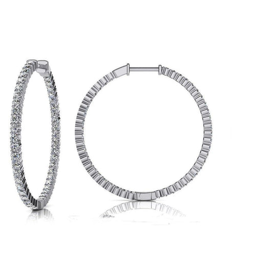 5.40 Ct Round Cut Real F Vvs1 Diamonds Ladies Hoop Earrings White Gold 14K