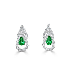 5.50 Carats Pear Green Emerald With Natural Earth Mined Diamonds Drop Earrings White Gold 14K