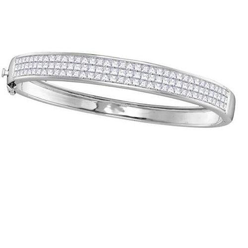 5.50 Carats Princess Genuine Diamond Ladies Bangle White Gold 14K