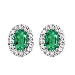 5.50 Carats Prong Set Green Emerald With Diamonds Stud Earrings Gold 14K