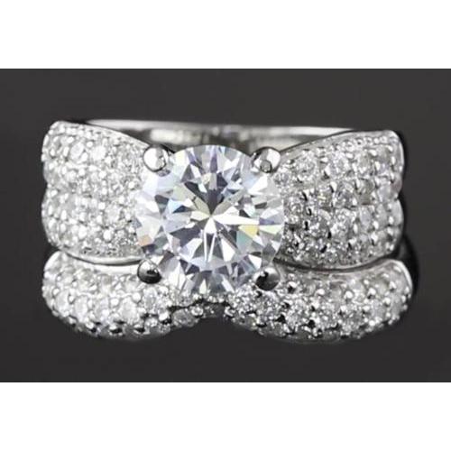 5.50 Carats Real Diamond Ribbon Anniversary Engagement Ring Set White Gold 14K